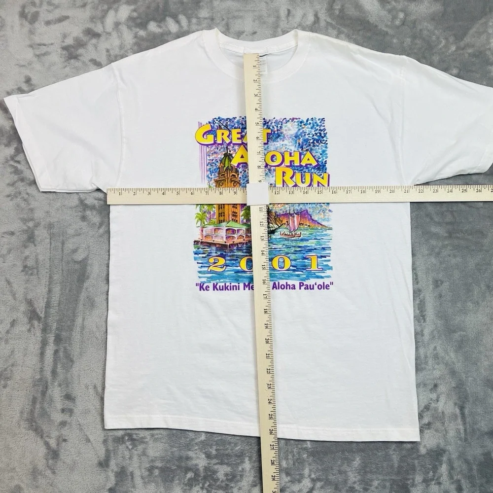 Vtg Great Aloha Run Shirt Mens Medium White 2001 Hawaii Race‎ Tee Runner Y2K